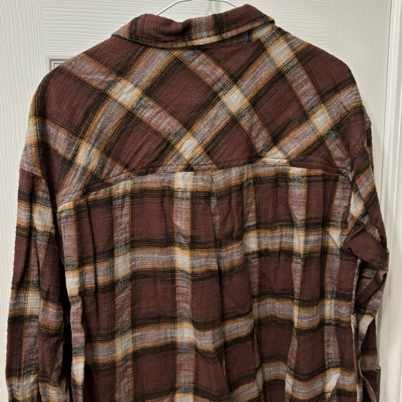 Maurices Cabin Plaid Brown Oversized Flannel Button Down Shirt Womens Size Large - Picture 7 of 8